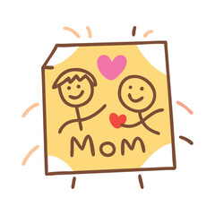 A child's adorable drawing of a mom and child on a paper