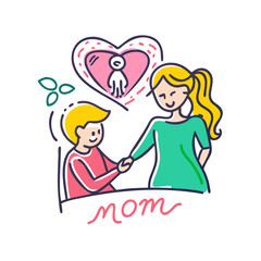 Heartfelt Illustration of Mother and Son Expressing Love and Togetherness in Art