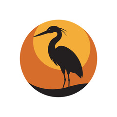 Heron In Sunset Circle Silhouette Scene