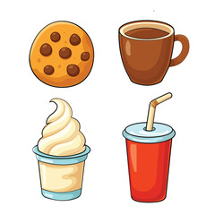 Fast food: cookie, ice cream, coffee, coke vector illustration in flat style