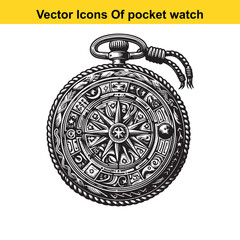 Fototapeta premium Western Pocket Watch – Vintage Line Art Vector in Classic Cowboy Style
