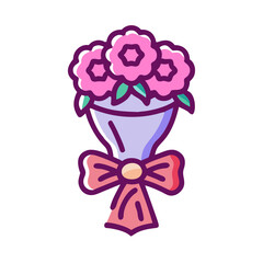 Lovely bouquet of flowers in lavender paper, tied with a beautiful bow