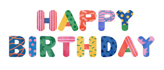 Happy Birthday text design with pattern isolated on transparent background