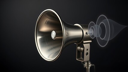 Vintage megaphone with visualized sound waves, set against a dark gradient background for a dramatic effect.