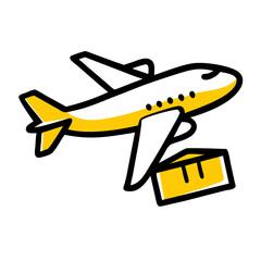 Airplane Delivering Package hand drawing icon for web and graphic design