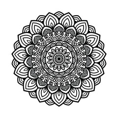 Intricate Mandala Design Vector   Black and White Floral Line Art for Coloring and Decor.
