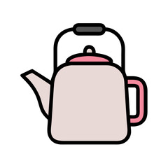 Cute illustrated teapot with pink lid and handle and gray grip