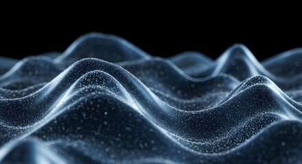 Obraz premium Futuristic Metallic Blue Abstract Landscape with Silver Waves and Digital Particles