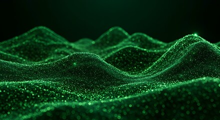 Mystical Emerald Green and Crystal Black Abstract Landscape with Digital Glow