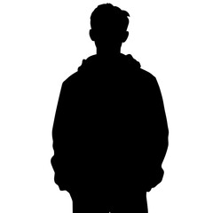 Silhouette of a young man wearing a hoodie standing against white background  