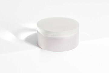 translucent Plastic Cream jar mockup, frosted glass skincare cylindrical Container with lid, single wall round cosmetic container, luxury bath and body product Packaging, facial mask product mockup