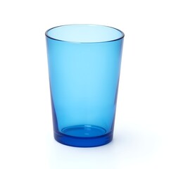 Empty Blue Transparent Plastic Cup Isolated on White Background