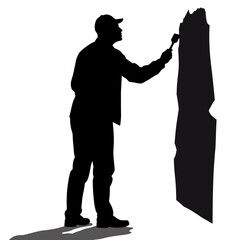 Man painting wall silhouette with brush in minimalistic style  