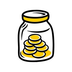 Jar of Coins hand drawing icon for web and graphic design