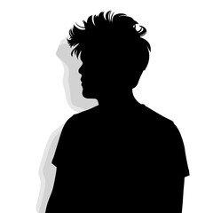 Silhouette of a young person with tousled hair against a light background  