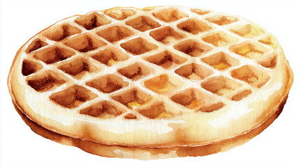 Delicious hand painted watercolor waffle with soft shading and texture