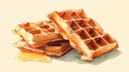 Delicious watercolor waffles with soft tones and delicate shading