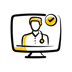 Online Doctor Consultation hand drawing icon for web and graphic design