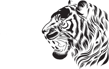 White tiger head vector illustration in tribal and silhouette style design