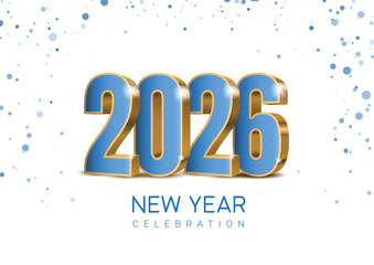 Set of Happy New Year 2026 designs made of elegant 3d numbers blue color on clean white background. Minimalist design for New Year 2026 celebration. Vector