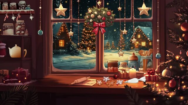 Seamless animated background ideal for use in video production, presentations, websites, and motion graphics. Loopable, stream twitch decor, Christmas Stream Background, Christmas Room