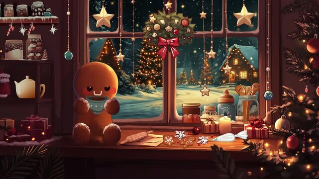 Seamless animated background ideal for use in video production, presentations, websites, and motion graphics. Loopable, stream twitch decor, Christmas Stream Background, Christmas Room