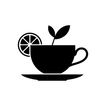 black tea cup with lemon and leaves clip art preview