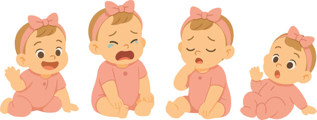 Cute Little Toddler Character with Different Emotions – Vector Illustration