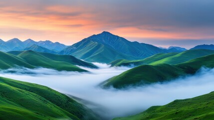 Cloudy Mountain with Cloud Morning view of a mountain range under a cloudy sky, with mist rolling through the valleys below.