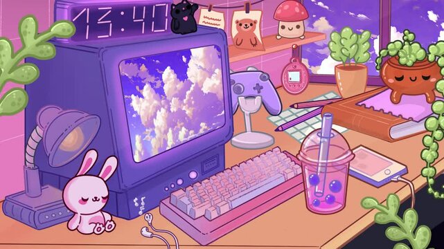 Seamless animated background ideal for use in video production, presentations, websites, and motion graphics. Loopable, stream twitch decor, Animated Stream Background Vtuber &ndash; Cozy Aesthetic 