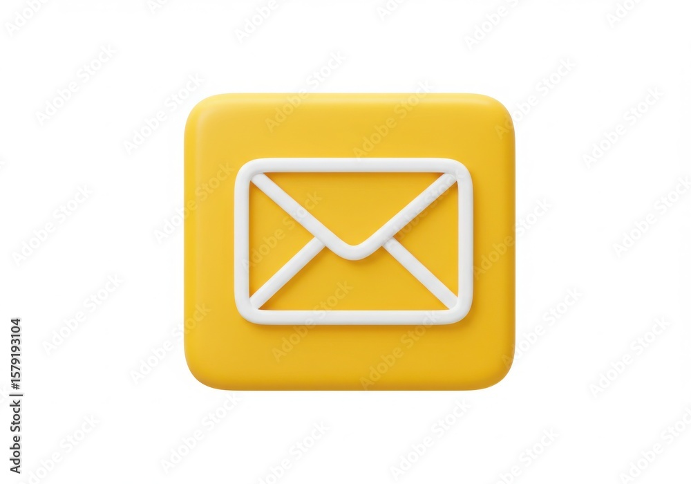 Fototapete 3d rendered yellow square icon with a white envelope symbol isolated on white background