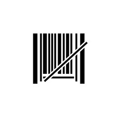 Barcode Crossed Out: A simple, bold graphic of a barcode crossed out, symbolizing concepts like product rejection, data deletion, or retail restrictions.