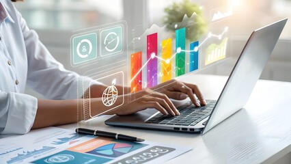 Business Analysis and Data Visualization with Laptop and Charts