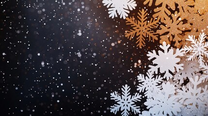 Golden and Silver Snowflake Backgrounds Intricate golden and silver snowflakes over a gradient dark background, symbolizing holiday elegance.