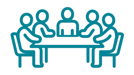 Team Meeting Icon Illustration with People Around a Table in Teal