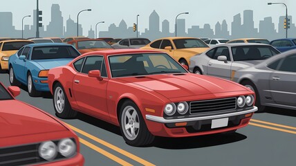 Fototapeta premium A red sports car in a parking lot