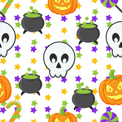 Seamless Pattern - Spooky and Cute Seamless Patterns with Skull, Potion Cauldron and Trick or Treat Elements for Halloween