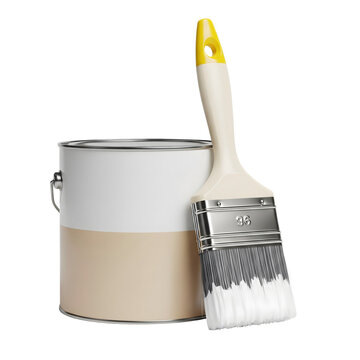 A paint can and paintbrush are isolated on transparent background