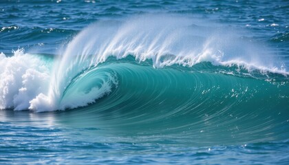 Beautiful Ocean Wave with White Foam and Turquoise Water in Natural Environment
