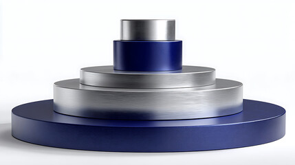 Abstract Pyramid of Metal and Blue Rings on White Background