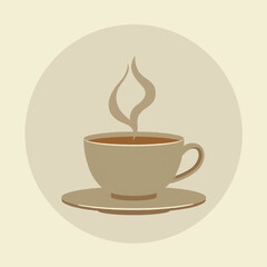 Obraz premium A simple illustration of a coffee cup with steam rising, inside a circle.