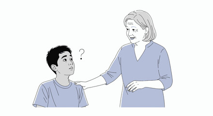Fototapeta premium An elderly woman comforting a young boy, offering support and guidance.