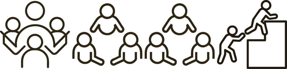 Teamwork, Collaboration, Support, and Helping Hands: Diverse Group Icon Set for Business Success