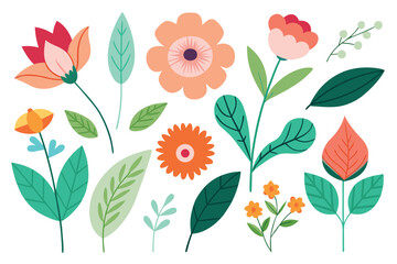  Botanic set of leaves and flower vector illustration.