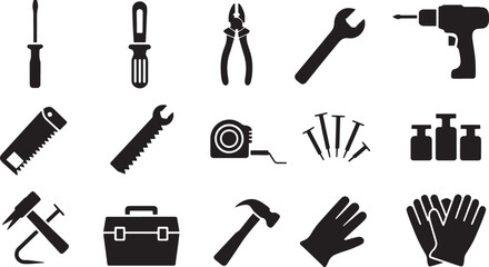Essential Hand Tools & DIY Equipment Icons for Construction & Repair