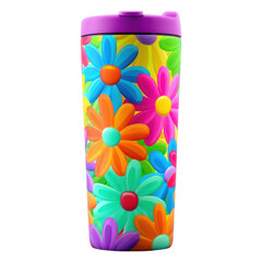 Obraz premium Colorful Floral Travel Mug with Bright Flower Design for Daily Use and Enjoyment