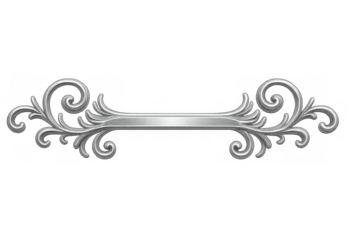 Silver metallic divider featuring intricate swirling patterns, elegant architectural element for graphic design with transparent backdrop