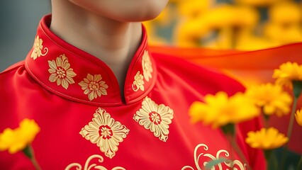 Ao dai collar with golden embroidery, showcasing Vietnam National Day's elegant cultural attire.