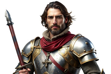 3D Rendering of beautiful, trending and realistic Medieval knight with white background
