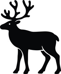 Silhouette standing reindeer black and white vector Illustrator